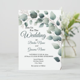 Eenvoudige Eucalyptus Huwelijksuitnodiging Kaart