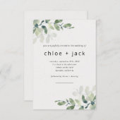 Eenvoudige eucalyptus in één QR-code bruiloft Kaart (Voorkant / Achterkant)