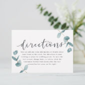 Eenvoudige eucalyptus kalligrafie bruiloft routebe informatiekaartje (Staand voorkant)