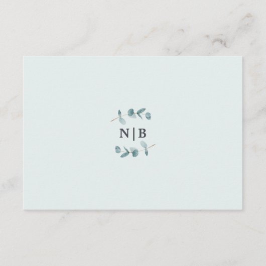 Eenvoudige eucalyptus kalligrafie bruiloft routebe informatiekaartje (Achterkant)