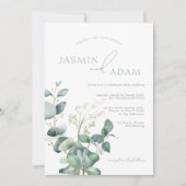 Eenvoudige eucalyptus laat groen monogram bruiloft kaart (Voorkant)