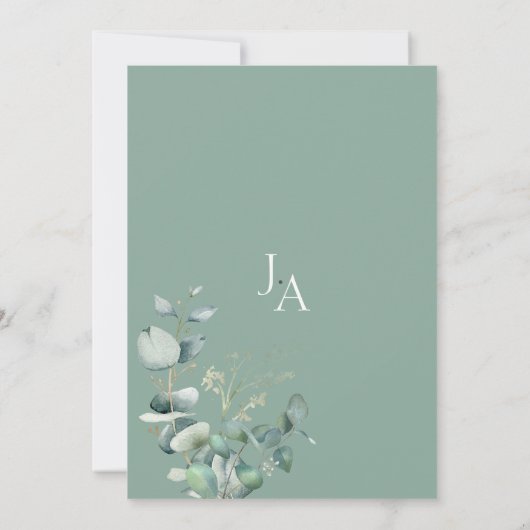 Eenvoudige eucalyptus laat groen monogram bruiloft kaart (Achterkant)