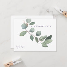 Eenvoudige Eucalyptus Lavendel Trouwkaart Save the