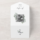 Eenvoudige Eucalyptus & Lavender Two Photo Wedding All In One Uitnodiging (Buitenkant)