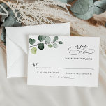 Eenvoudige Eucalyptus Leaves Greenery Wedding RSVP Kaartje<br><div class="desc">Deze aanpasbare RSVP-kaart is ontworpen om te coördineren met ons Boho Greenery bruiloft collectie en biedt een eucalyptusvertakking voor de waterverf met grafische kalligrafie,  gekoppeld aan een klasbare serif- en moderne sans-lettertype in zwart. Overeenkomende objecten beschikbaar.</div>