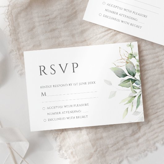 Eenvoudige Eucalyptus Leaves Greenery Wedding RSVP Kaartje
