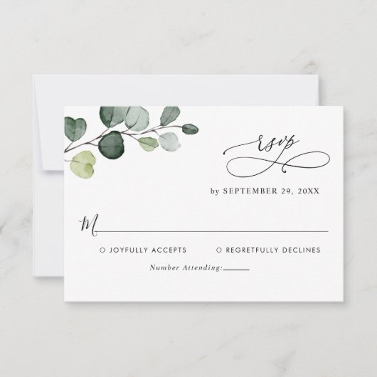 Eenvoudige Eucalyptus Leaves Greenery Wedding RSVP Kaartje (Voorkant)