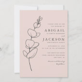 Eenvoudige Eucalyptus Lijn Tekening Blush Roze Huw Kaart (Voorkant)