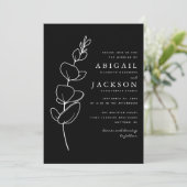 Eenvoudige Eucalyptus Lijn Tekening Zwart Wit Huwe Kaart (Staand voorkant)
