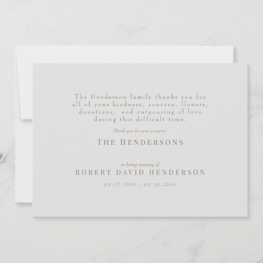 Eenvoudige eucalyptus loof grijs begrafenis dank u bedankkaart (Achterkant)