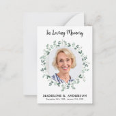 Eenvoudige Eucalyptus Memorial Foto Funeral Hartel Notitiekaartje (Voorkant)