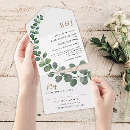 Eenvoudige Eucalyptus Minimalistische Trouw All In One Uitnodiging