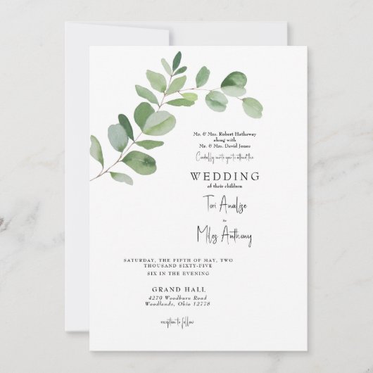 Eenvoudige Eucalyptus Moderne Huwelijksuitnodiging Kaart (Voorkant)