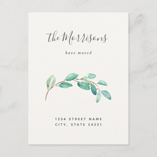 Eenvoudige eucalyptus New Home Moving Announge Briefkaart (Voorkant)