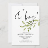 Eenvoudige Eucalyptus Oh Boy Baby shower Party Kaart (Voorkant)