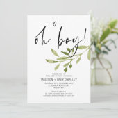 Eenvoudige Eucalyptus Oh Boy Baby shower Party Kaart (Staand voorkant)