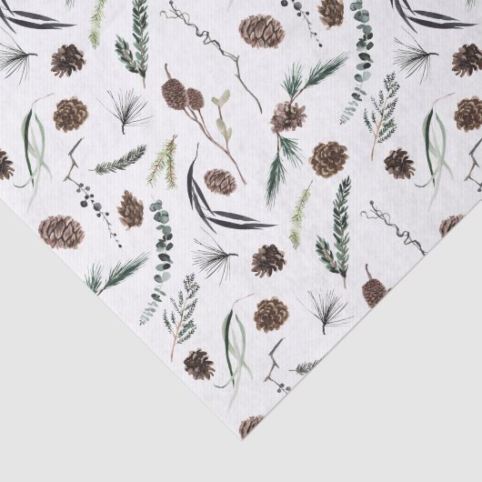 Eenvoudige Eucalyptus Pine Cone Waterverf Kerstmis Tissuepapier (Detail)