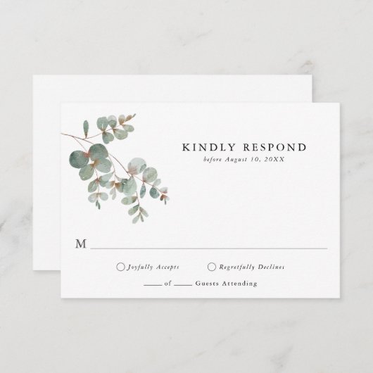 Eenvoudige Eucalyptus RSVP-kaart RSVP Kaartje (Voorkant / Achterkant)