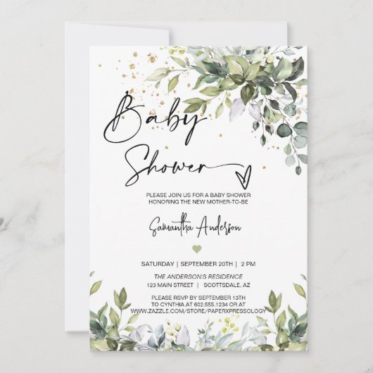 Eenvoudige Eucalyptus verlaat Baby shower QR Code  Kaart (Voorkant)