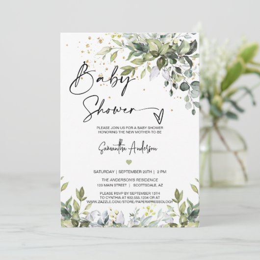 Eenvoudige Eucalyptus verlaat Baby shower QR Code  Kaart (Staand voorkant)