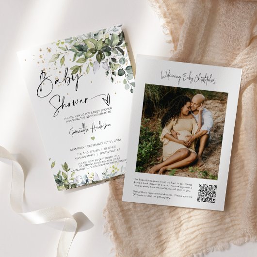Eenvoudige Eucalyptus verlaat Baby shower QR Code  Kaart