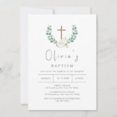 Eenvoudige eucalyptus vogel gouden kruis krans doo kaart (Voorkant)