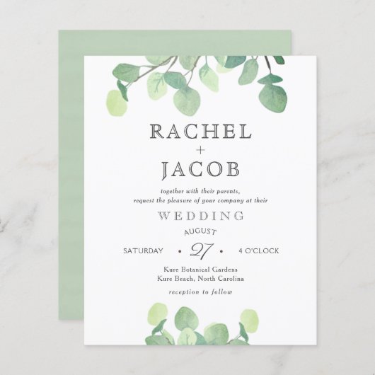 Eenvoudige Eucalyptus Waterverf Greenery Wedding I (Voorkant / Achterkant)