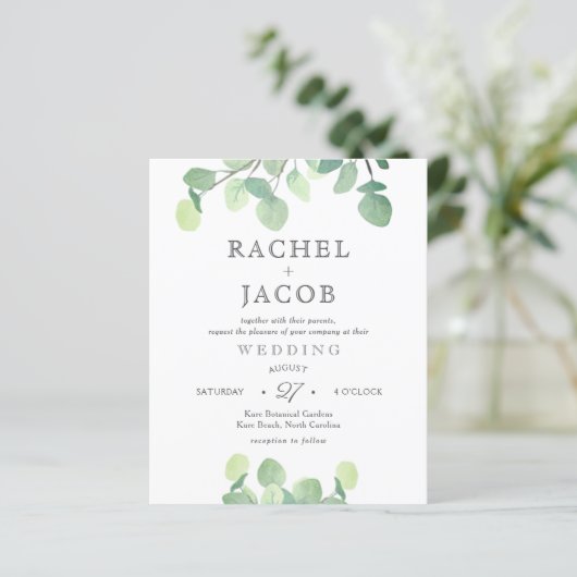 Eenvoudige Eucalyptus Waterverf Greenery Wedding I (Staand voorkant)