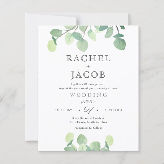 Eenvoudige Eucalyptus Waterverf Greenery Wedding I (Voorkant)