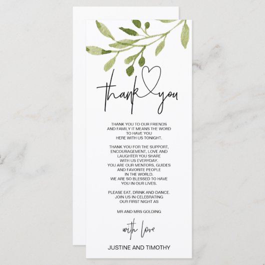 Eenvoudige Eucalyptus Weddenschap Bedankt voor het Menu (Voorkant / Achterkant)