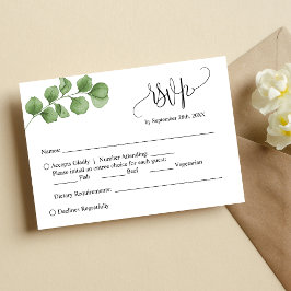 Eenvoudige Eucalyptusbladeren Huwelijks RSVP Kaart