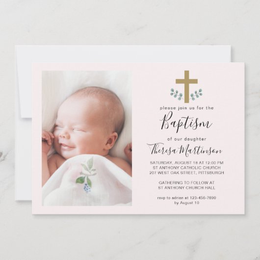 Eenvoudige eucalyptusbladeren met kruisdoop Foto Kaart (Voorkant)