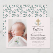 Eenvoudige eucalyptusbladeren met kruisdoop Foto Kaart (Voorkant / Achterkant)