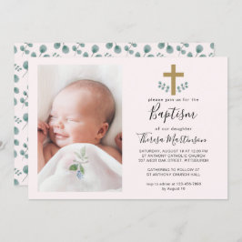 Eenvoudige eucalyptusbladeren met kruisdoop Foto Kaart