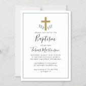 Eenvoudige eucalyptusbladeren met kruisdoop magnetische uitnodiging (Voorkant)