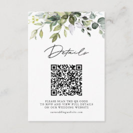 Eenvoudige Eucalyptusbladeren QR-code Huwelijksdet Informatiekaartje