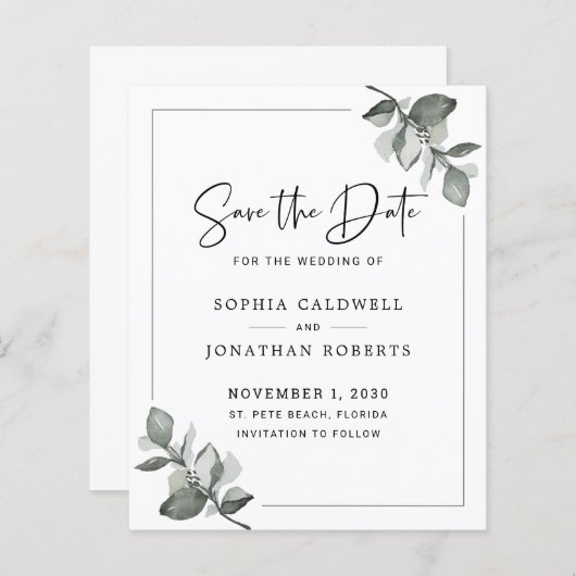 Eenvoudige Eucalyptuskalligrafie van de begroting (Voorkant / Achterkant)