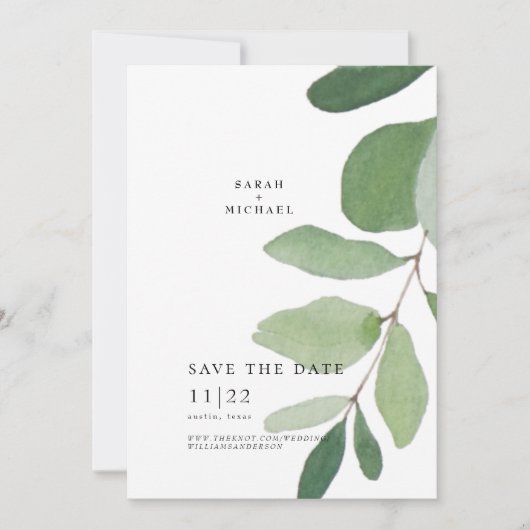 Eenvoudige eucalyptusstap opslaan Datum Save The Date (Voorkant)