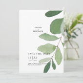 Eenvoudige eucalyptusstap opslaan Datum Save The Date (Staand voorkant)