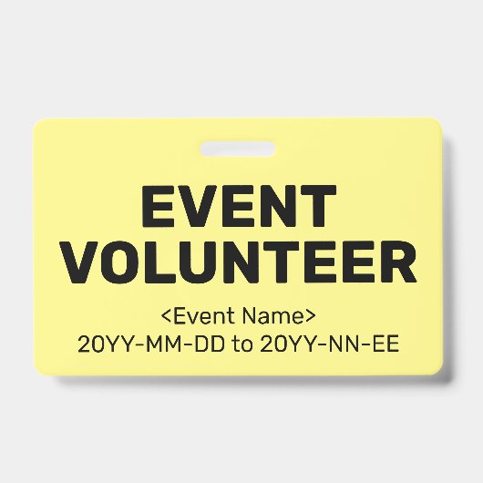 Eenvoudige "EVENT VOLUNTEER" Badge (Voorzijde)