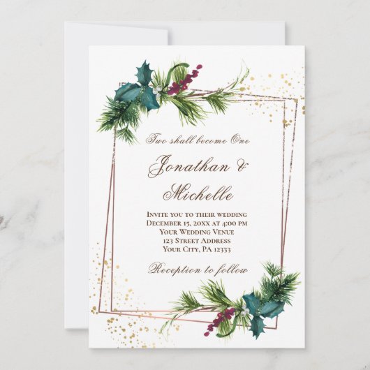 Eenvoudige Evergreen Gold Lijst Christelijke bruil Kaart (Voorkant)