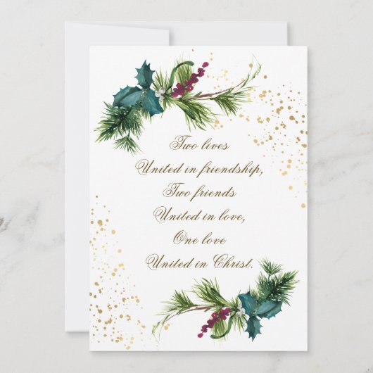 Eenvoudige Evergreen Gold Lijst Christelijke bruil Kaart (Achterkant)