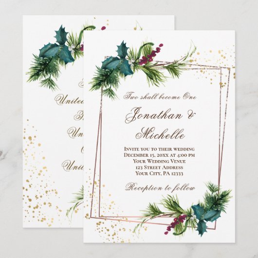 Eenvoudige Evergreen Gold Lijst Christelijke bruil Kaart (Voorkant / Achterkant)