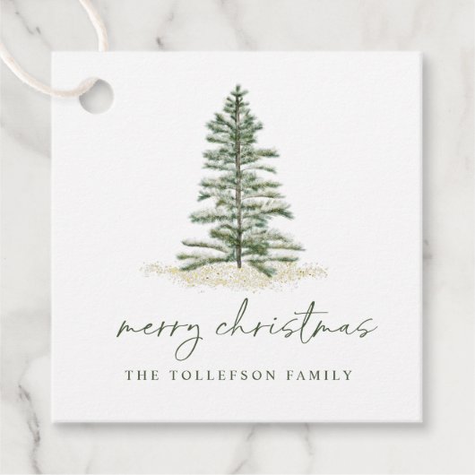 Eenvoudige Evergreen Pine Tree-kerstfeest Bedankjes Labels (Voorkant)