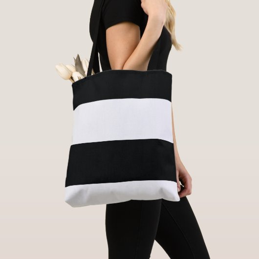 Eenvoudige extra brede zwarte en witte strepen tote bag (Dichtbij)