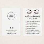 Eenvoudige Eyelash Aftercare Extensions Kaart (Voorkant /achterkant)