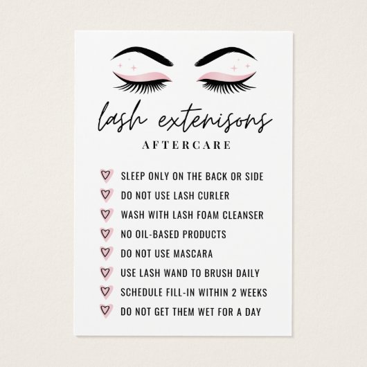 Eenvoudige Eyelash Aftercare Extensions Kaart (Achterkant)