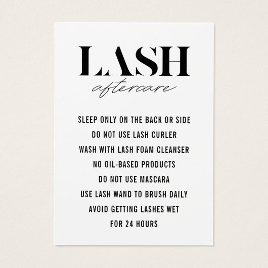 Eenvoudige Eyelash Extensions Lash Aftercare Kaart (Achterkant)