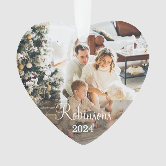 Eenvoudige Familie 2 Foto Aangepaste Naam Script & Ornament (voorkant)