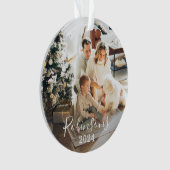 Eenvoudige Familie 2 Foto Aangepaste Naam Script & Ornament (voorkant)
